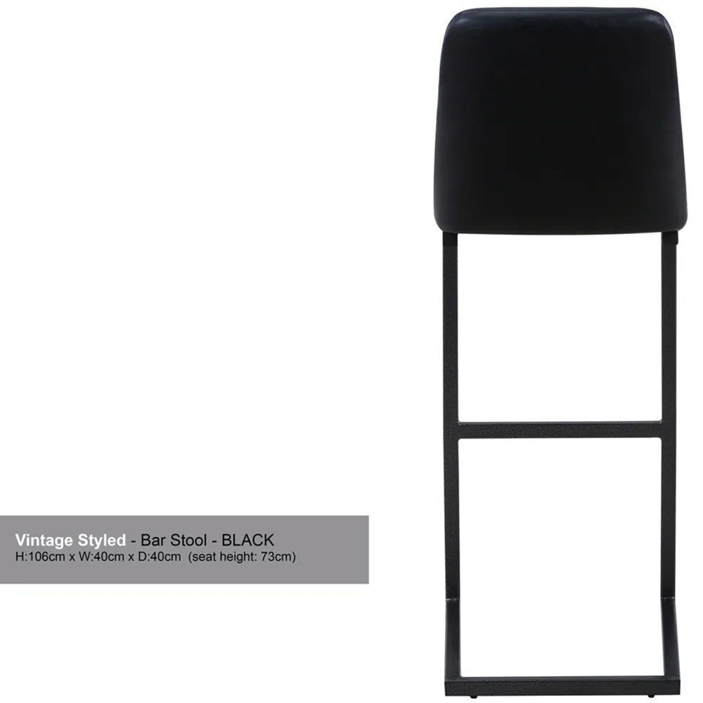 Vintage Bar Stool Set of 2 - Black, Leather