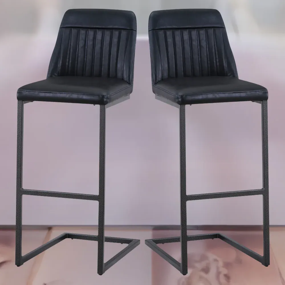 Vintage Bar Stool Set of 2 - Black, Leather