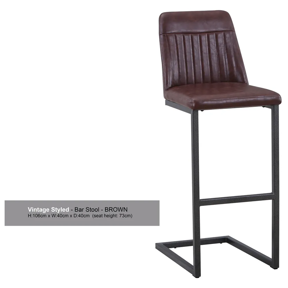 Vintage Bar Stool Set of 2 - Brown, Leather