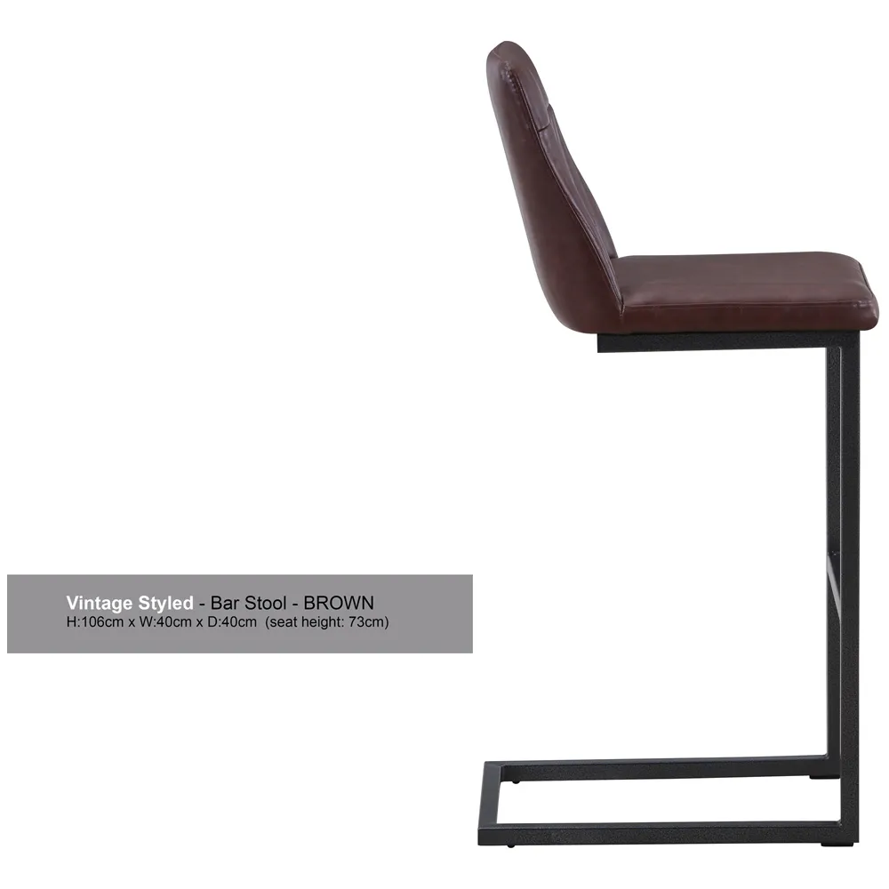 Vintage Bar Stool Set of 2 - Brown, Leather