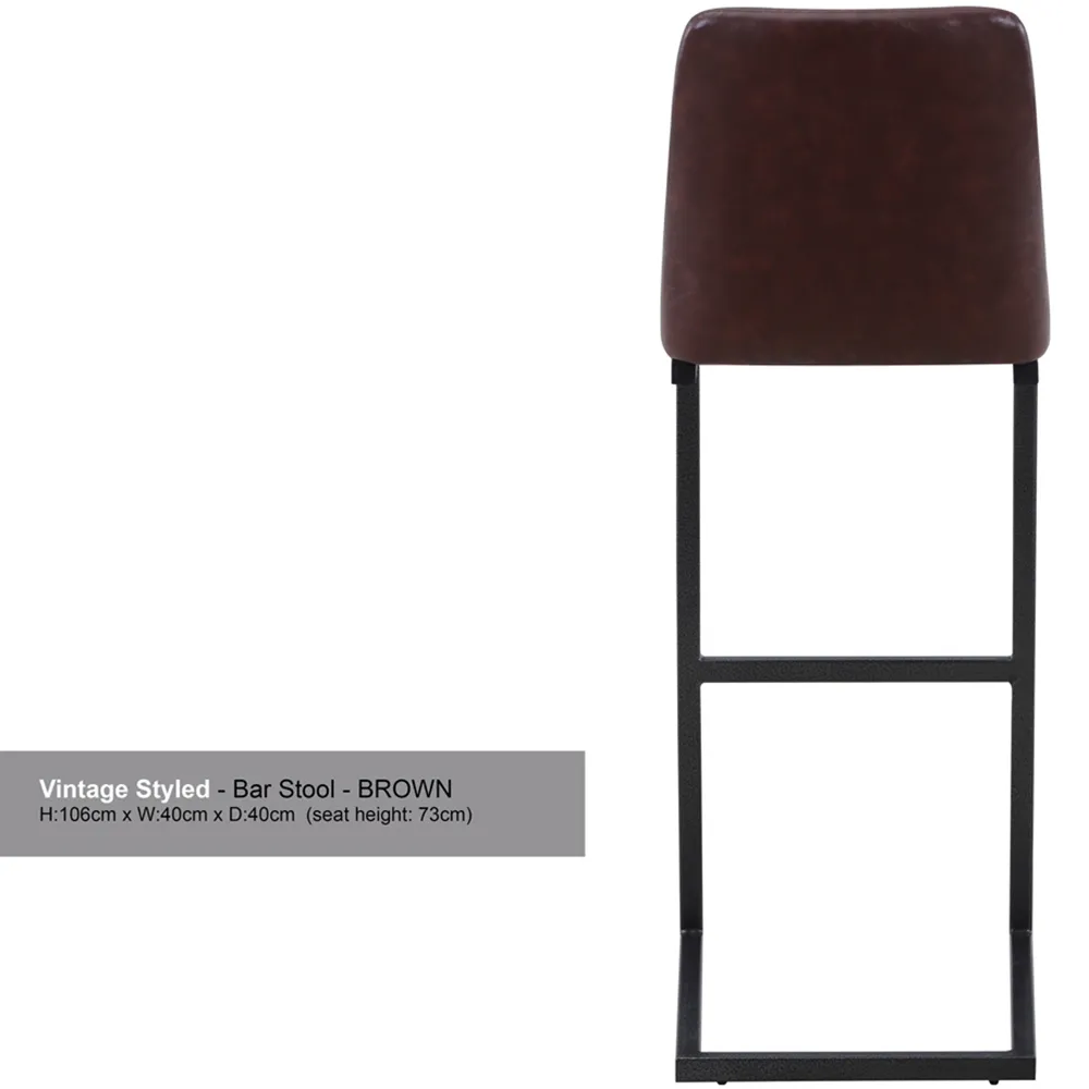 Vintage Bar Stool Set of 2 - Brown, Leather