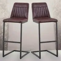 Vintage Bar Stool Set of 2 - Brown, Leather