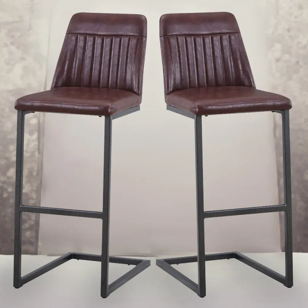 Vintage Bar Stool Set of 2 - Brown, Leather