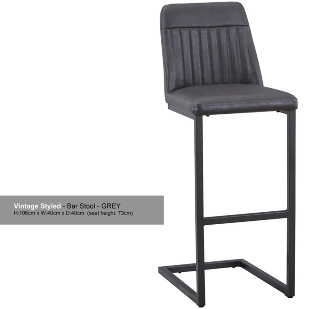 Vintage Bar Stool Set of 2 - Grey, Leather