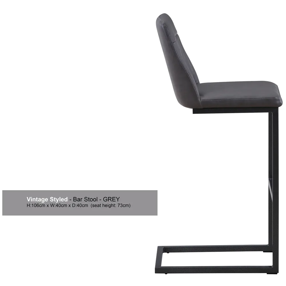 Vintage Bar Stool Set of 2 - Grey, Leather