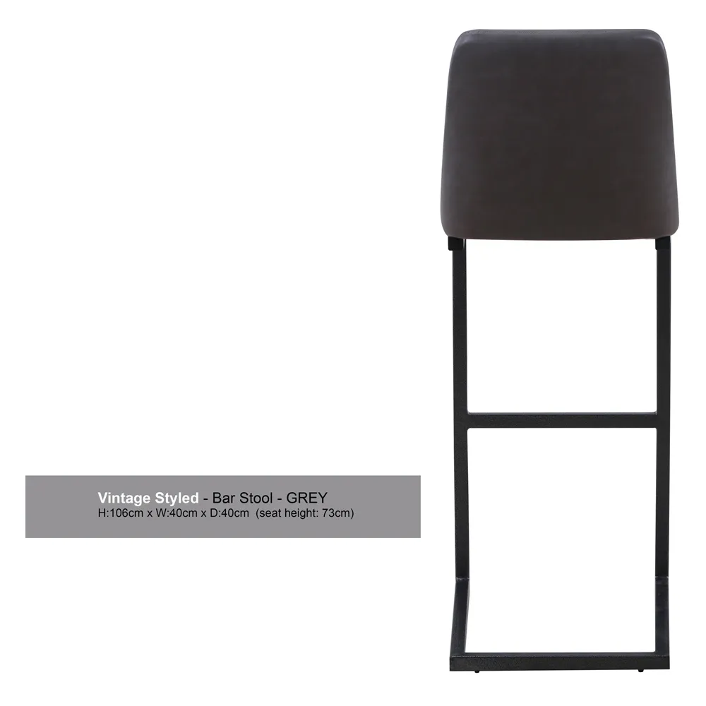 Vintage Bar Stool Set of 2 - Grey, Leather