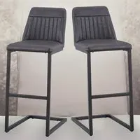 Vintage Bar Stool Set of 2 - Grey, Leather