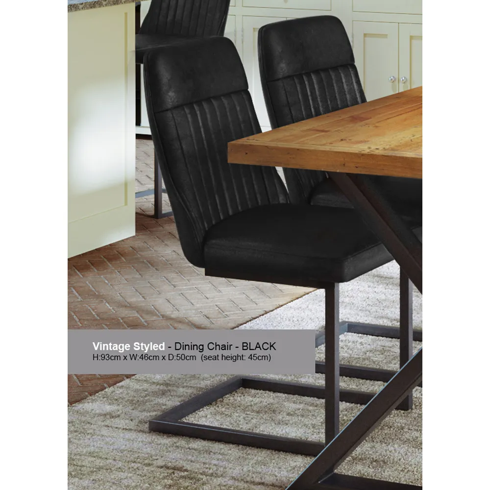 Vintage Set of 2 Dining Chairs - Black, Leather