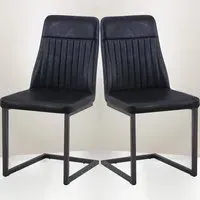Vintage Set of 2 Dining Chairs - Black, Leather