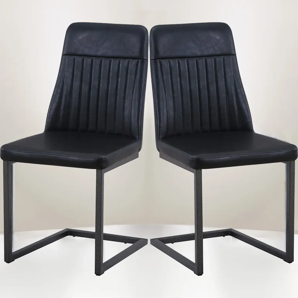 Vintage Set of 2 Dining Chairs - Black, Leather