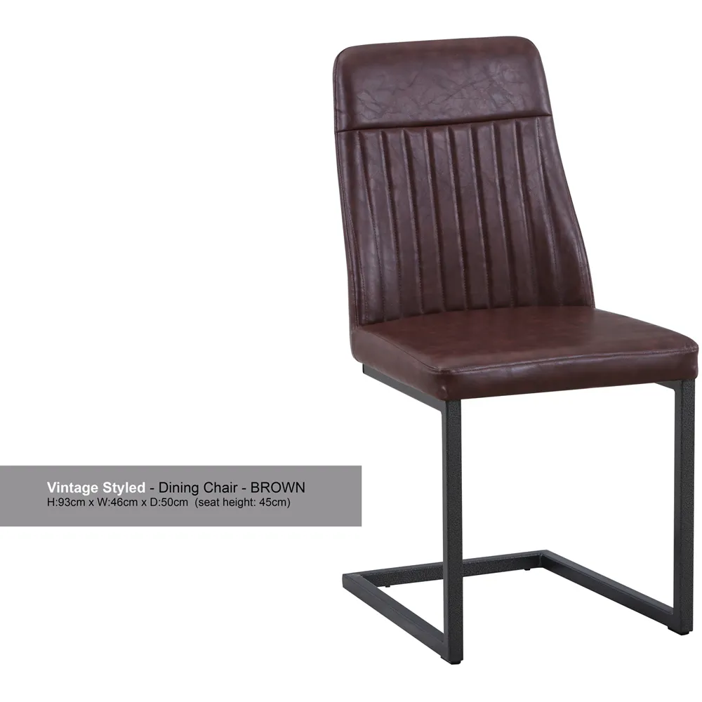 Vintage Set of 2 Dining Chairs - Brown, Leather