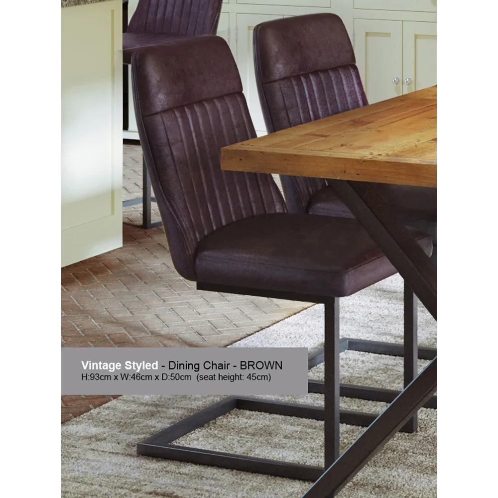 Vintage Set of 2 Dining Chairs - Brown, Leather