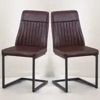 Vintage Set of 2 Dining Chairs - Brown, Leather