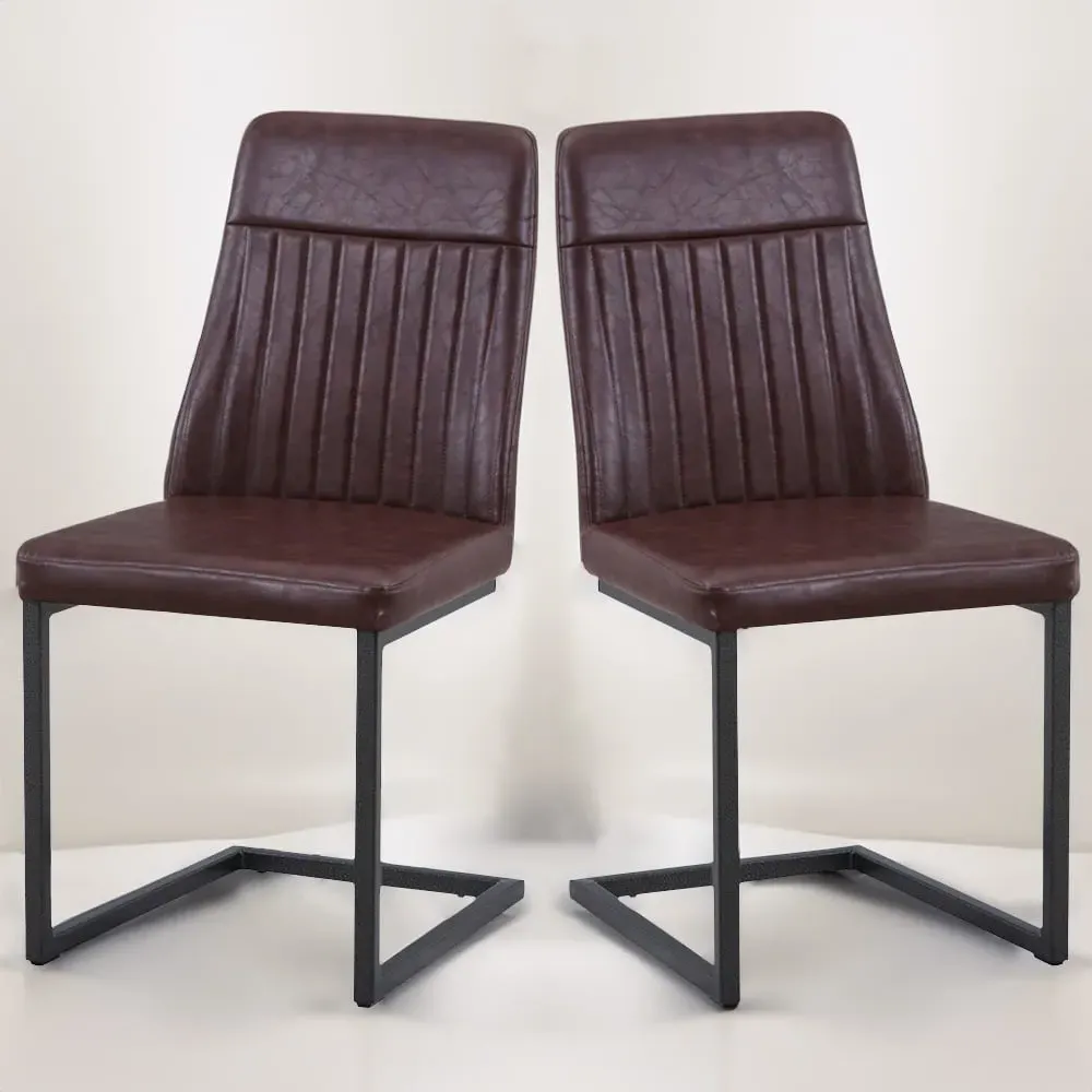 Vintage Set of 2 Dining Chairs - Brown, Leather image