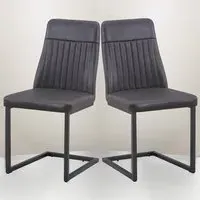 Vintage Set of 2 Dining Chairs - Grey, Leather