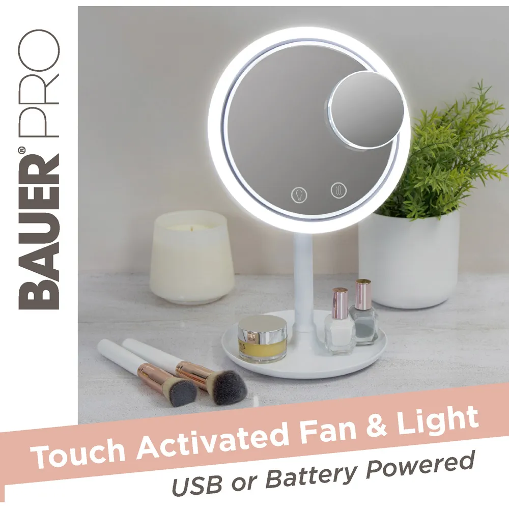 Bauer LED Mirror with Fan and Tray - White