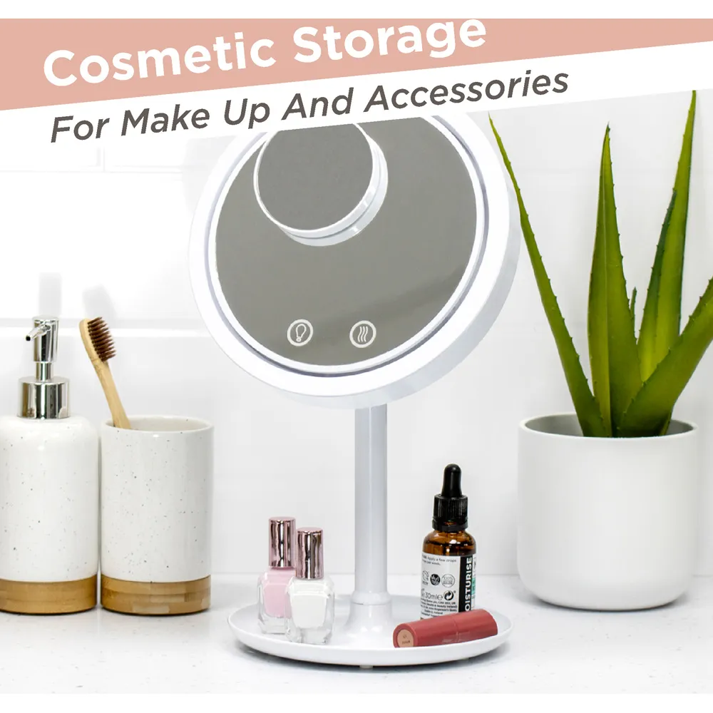 Bauer LED Mirror with Fan and Tray - White