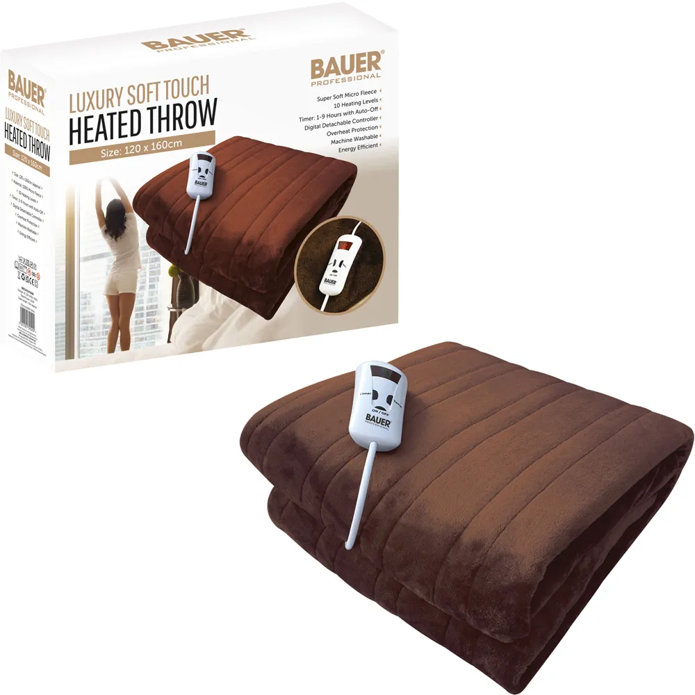Soft Touch Heated Throw with Timer - Brown