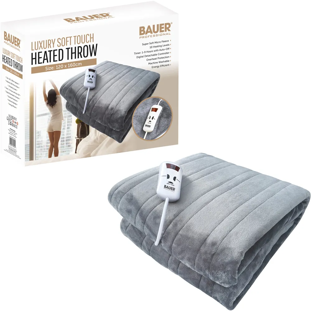 Soft Touch Heated Throw with Timer - Grey