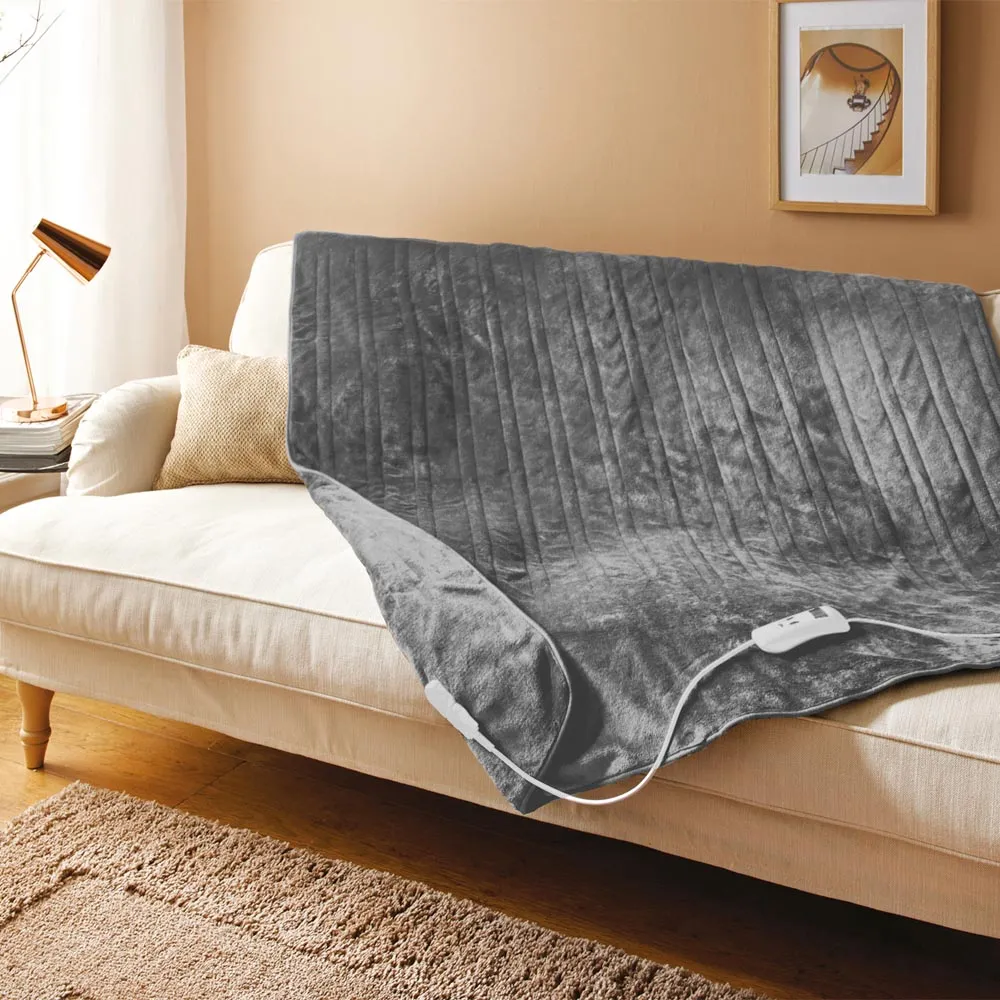 Soft Touch Heated Throw with Timer - Grey