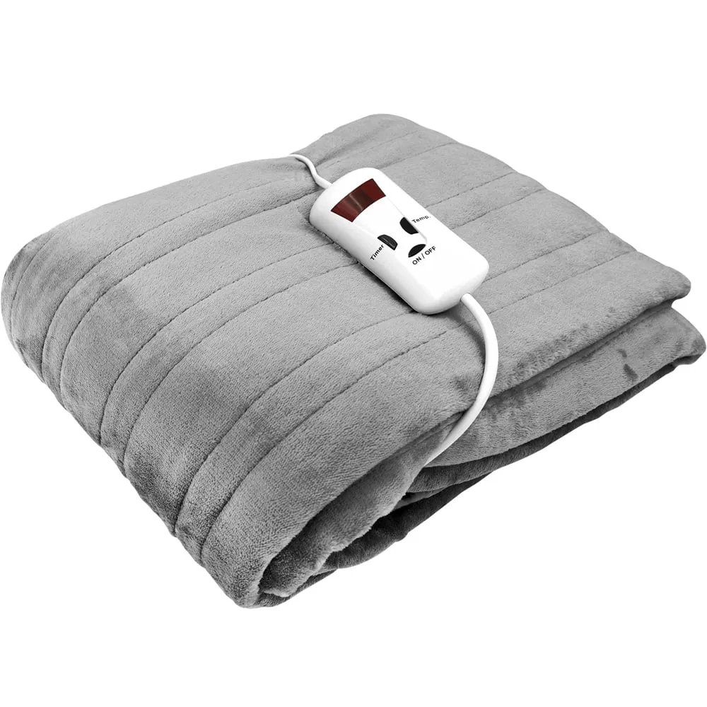 Soft Touch Heated Throw with Timer - Grey