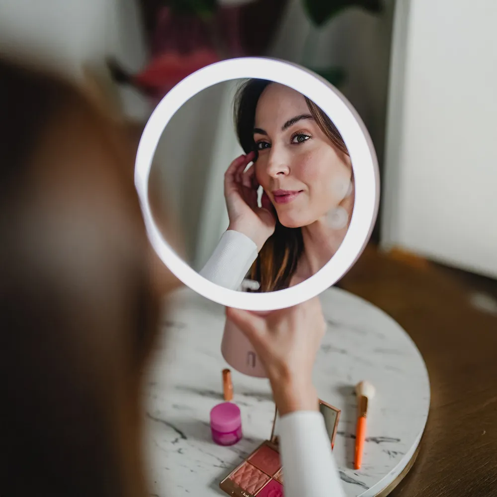 Smart Moon Mirror with Bluetooth Speaker - Pink, Silver