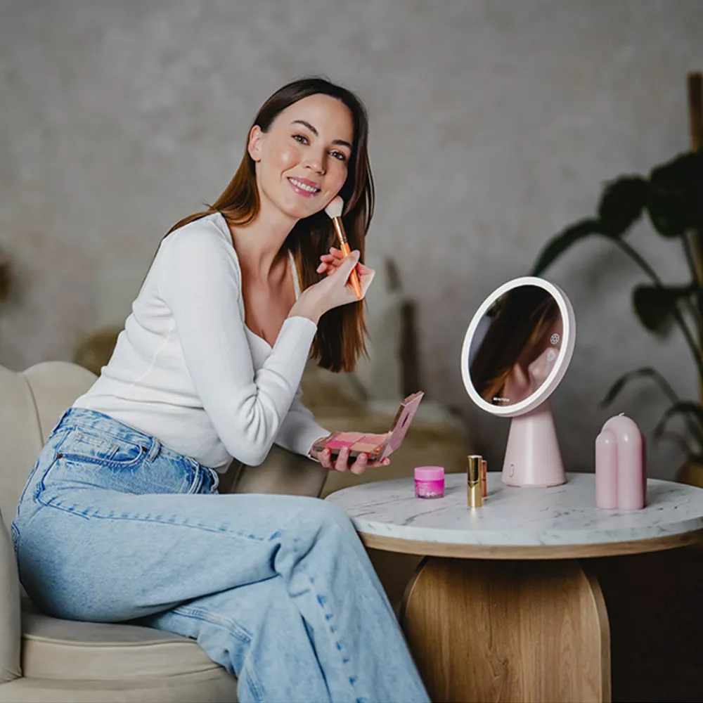 Smart Moon Mirror with Bluetooth Speaker - Pink, Silver