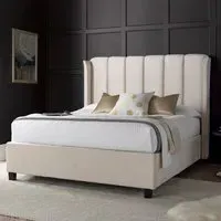 Aurora Double Ottoman Bed with Storage - Cream, Velvet