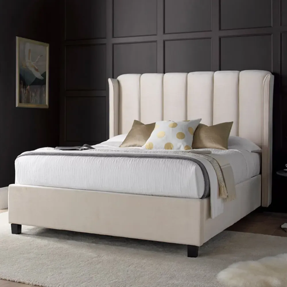 Aurora Double Ottoman Bed with Storage - Cream, Velvet