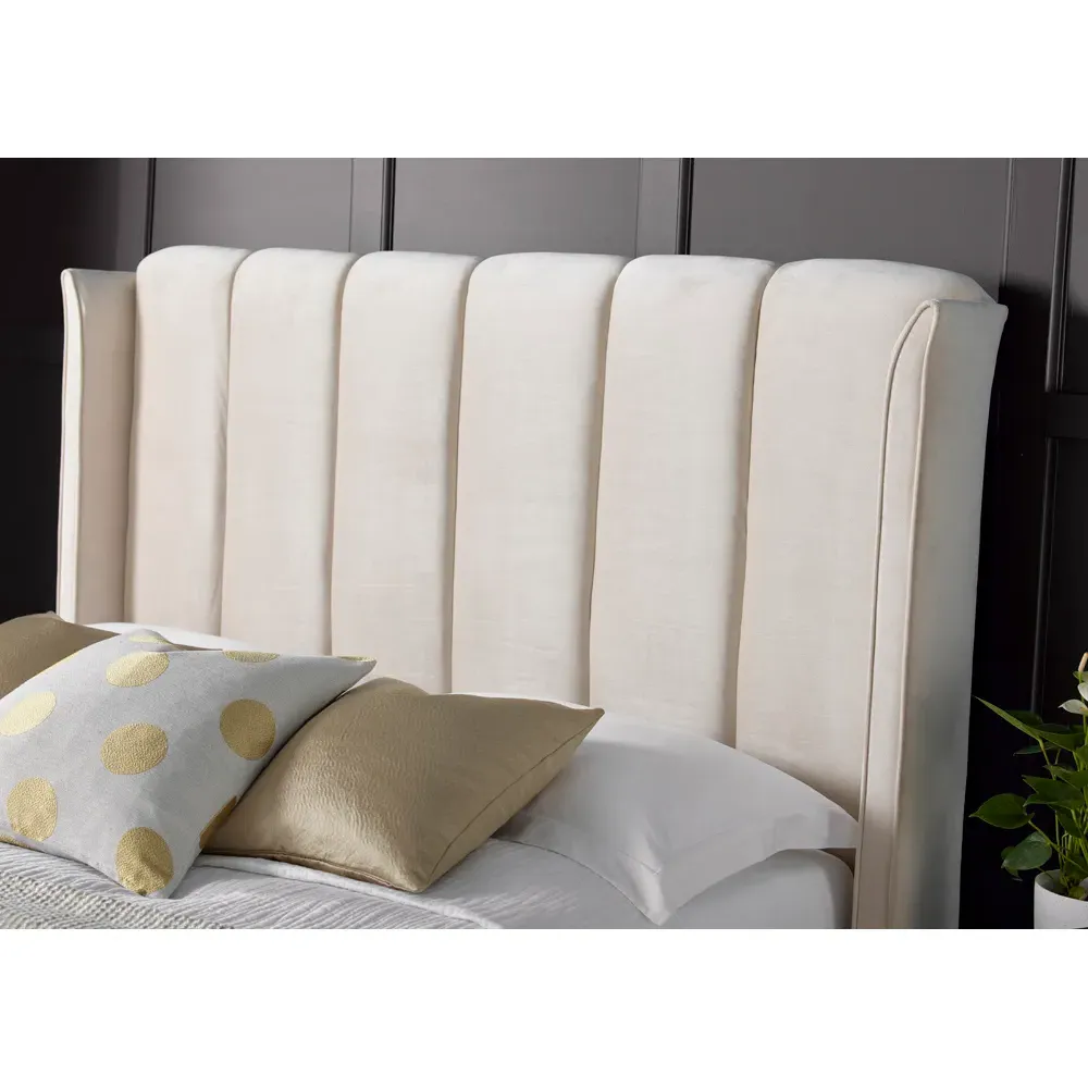 Aurora King Size Ottoman Bed with Storage - Cream, Velvet