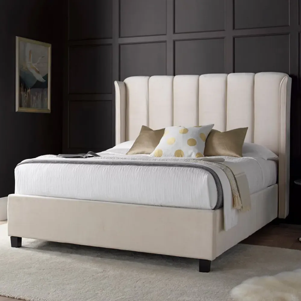 Aurora King Size Ottoman Bed with Storage - Cream, Velvet image