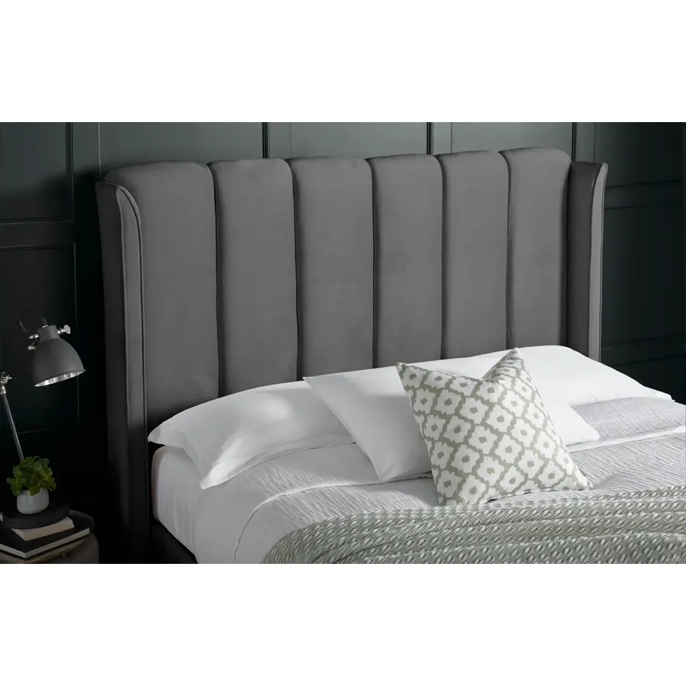 Aurora King Size Ottoman Bed with Storage - Grey, Velvet