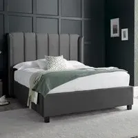 Aurora King Size Ottoman Bed with Storage - Grey, Velvet