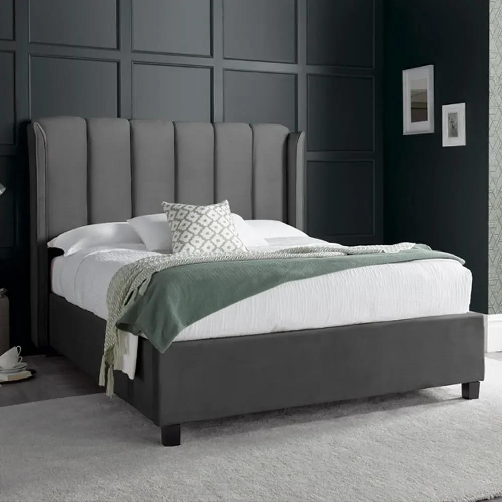 Aurora King Size Ottoman Bed with Storage - Grey, Velvet image