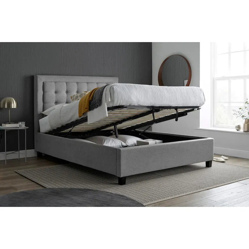 Brandon Double Ottoman Bed with Storage - Grey, Fabric