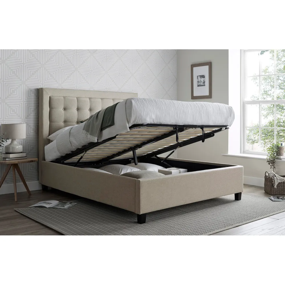 Brandon Double Ottoman Bed with Storage - Oatmeal, Fabric