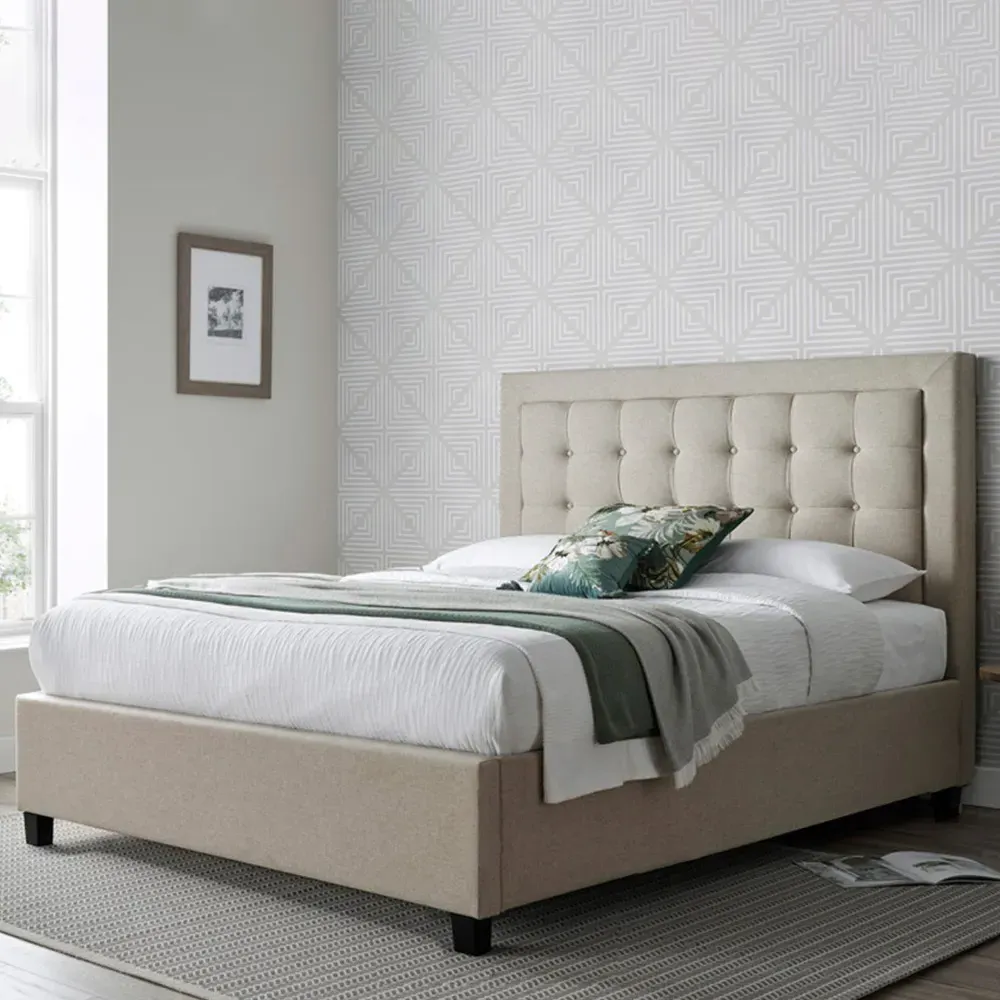 Brandon King Size Ottoman Bed with Storage - Oatmeal, Fabric