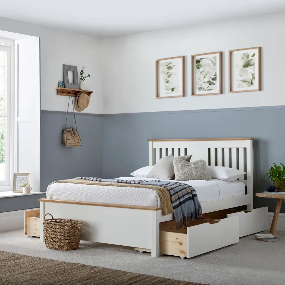Chester Double Bed Frame - White, Oak