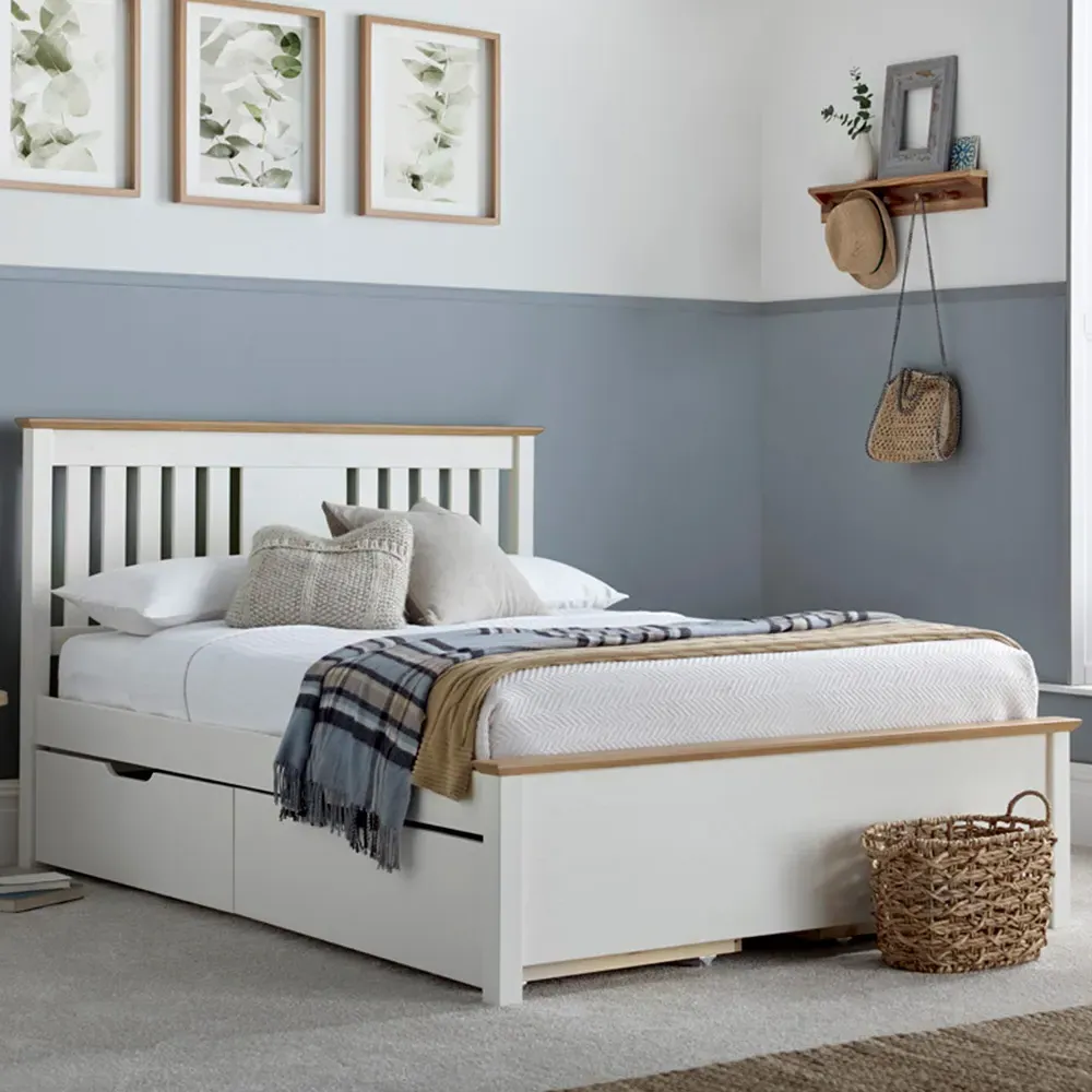 Chester Double Bed Frame with 2 Drawer Storage - White, Oak