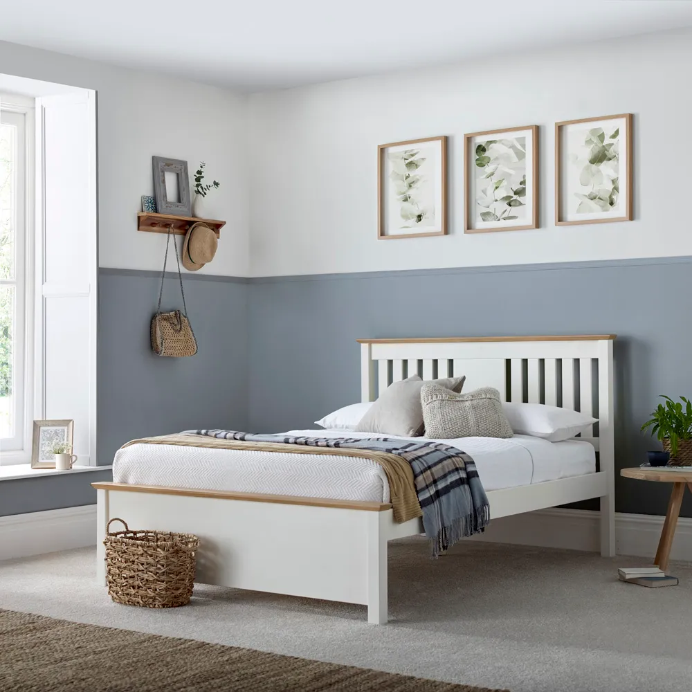 Chester Double Bed Frame with 4 Drawer Storage - White, Oak