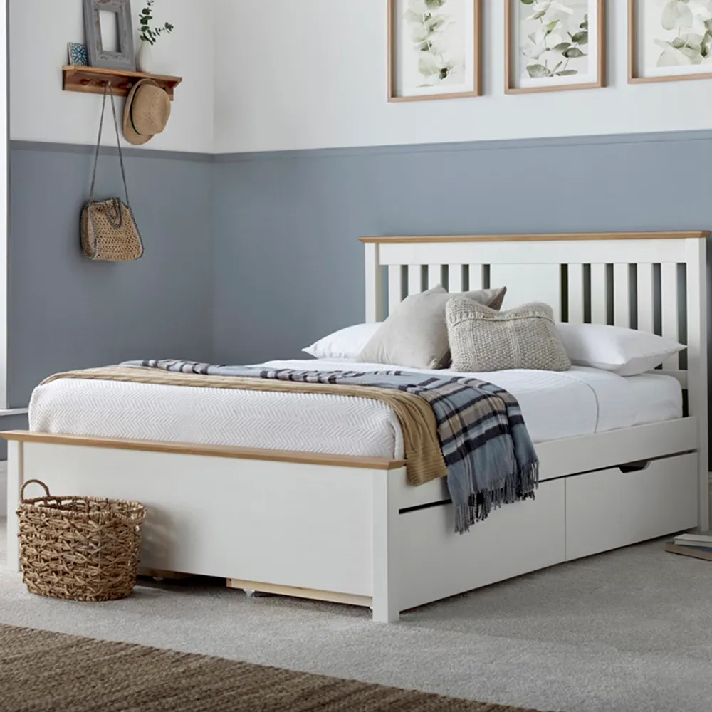 Chester Double Bed Frame with 4 Drawer Storage - White, Oak