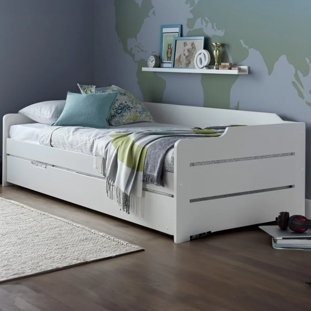 Copella Guest Bed with Trundle and Memory Foam Mattresses - White