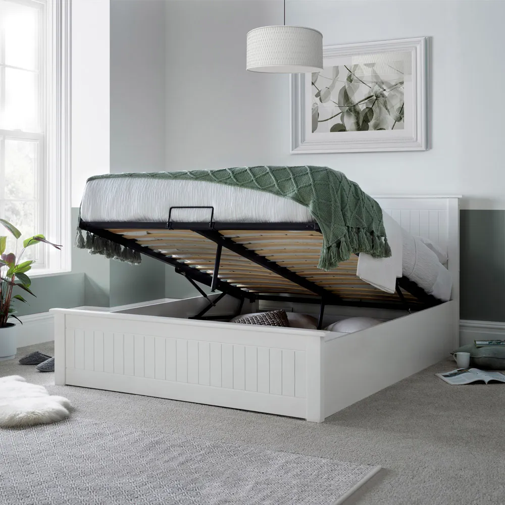 Dawson Double Ottoman Storage Bed - White, Rubberwood