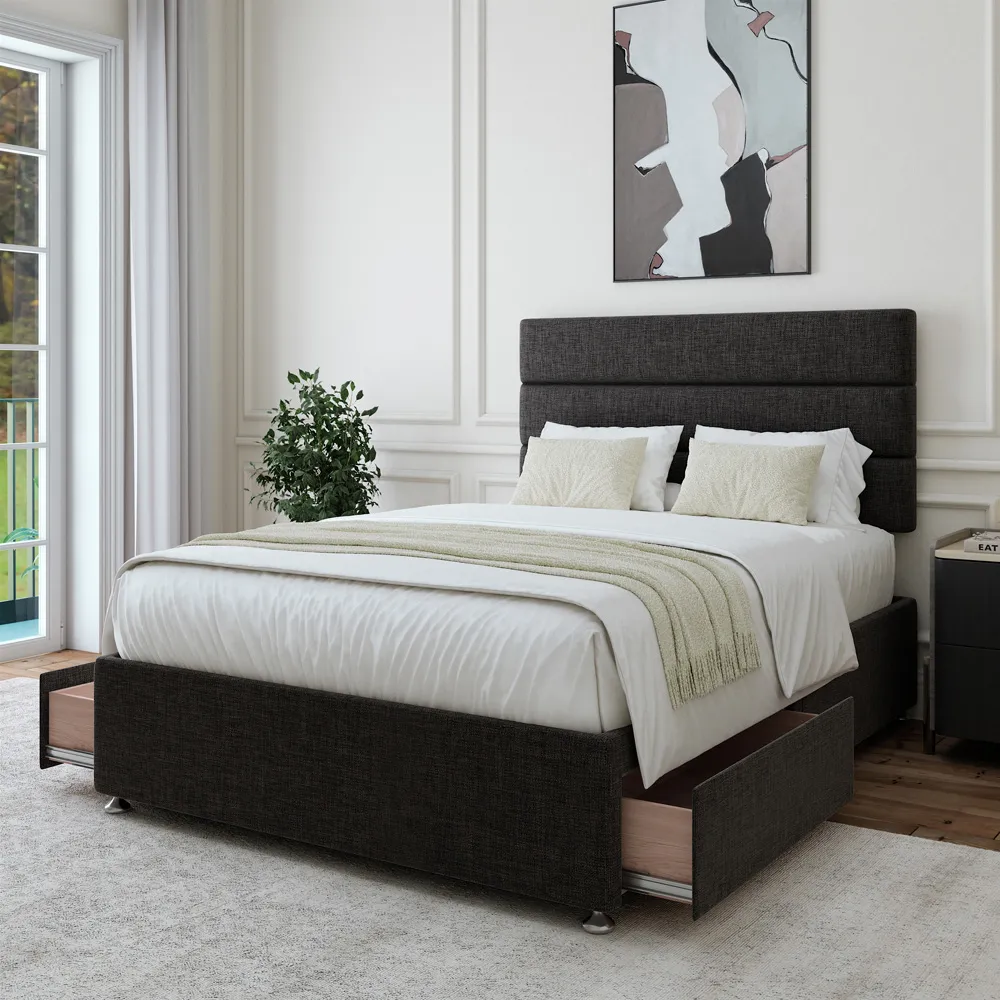 Double Divan Base with 2 Drawers - Grey, Linen