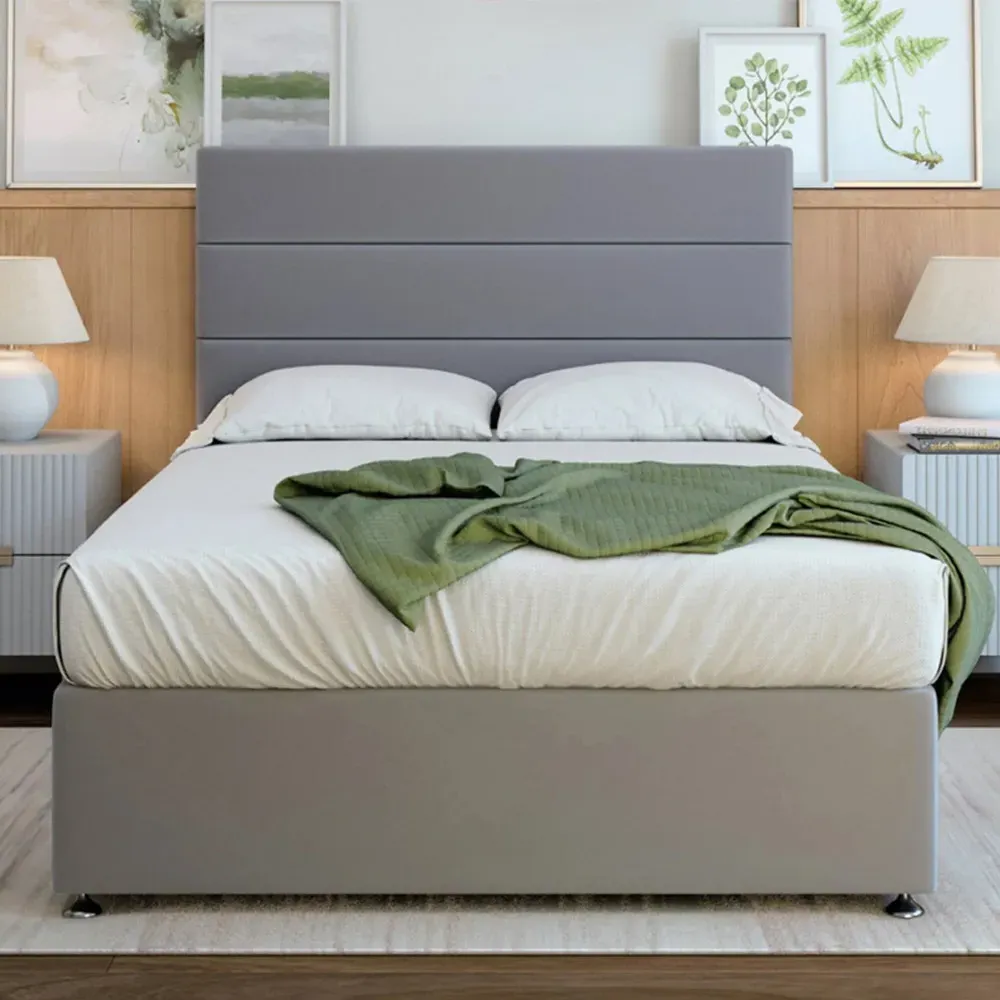 Double Divan Base with 4 Drawers - Silver, Velvet