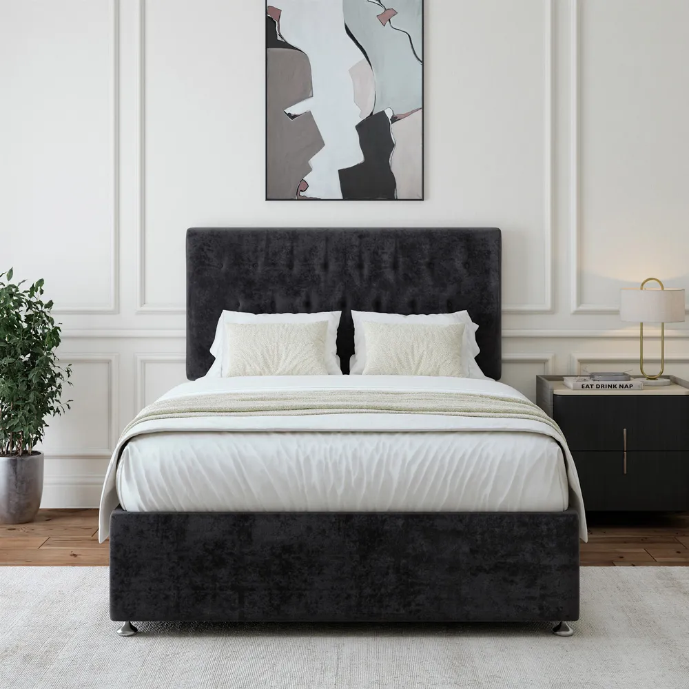 Double Divan Base with Headboard - Black, Linen