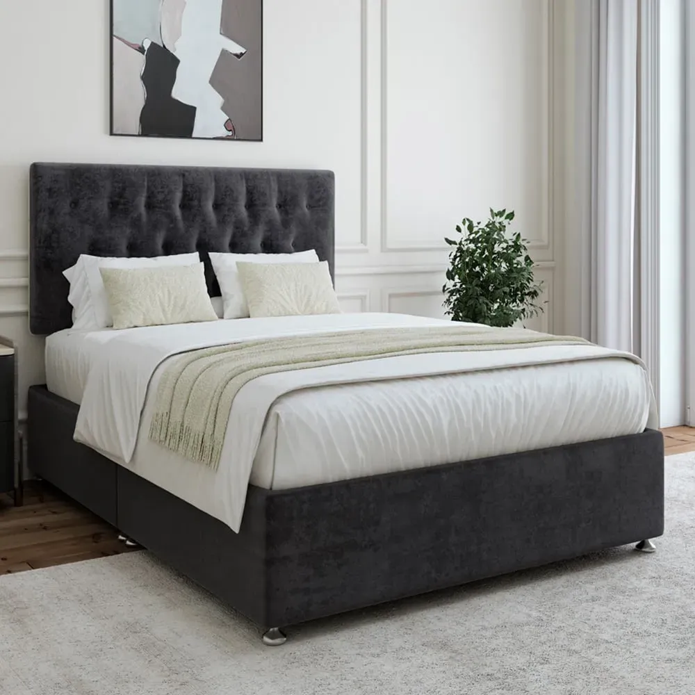 Double Divan Base with Headboard - Black, Linen