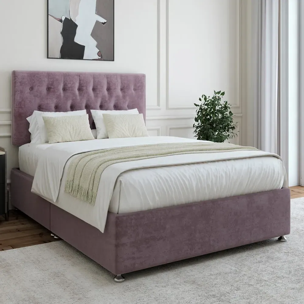 Double Divan Base with Headboard - Mauve, Linen