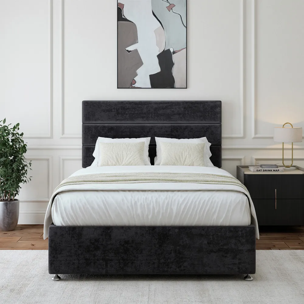 Double Divan Base with Milan Headboard - Black, Velvet