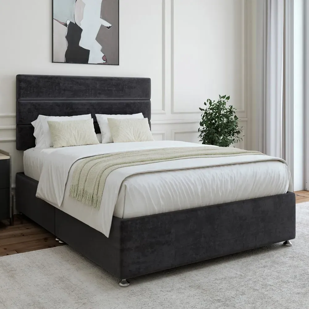 Double Divan Base with Milan Headboard - Black, Velvet